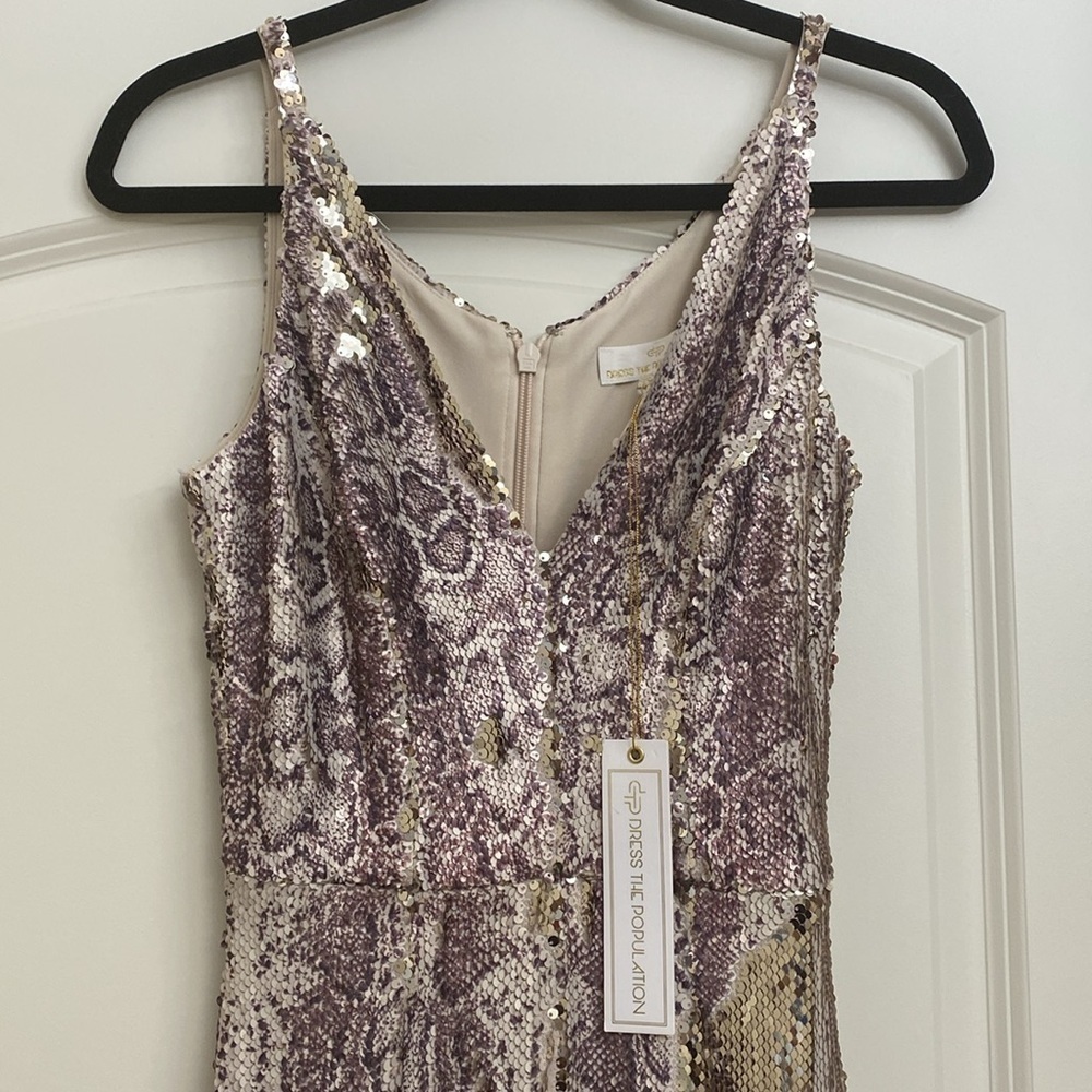 NWT Dress The Population Charlie Python heavy Sequins Ornate Jumpsuit Womens XS - Picture 2 of 13